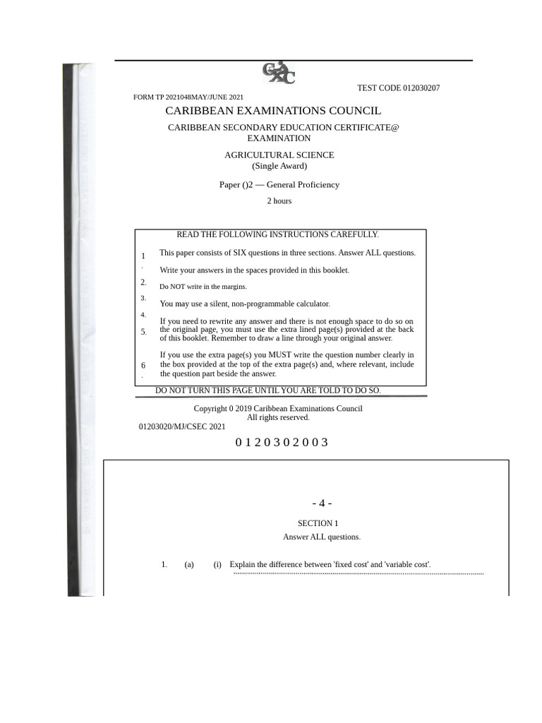 cxc_past_paper_2021_(4) | PDF | Beehive | Insect Rearing