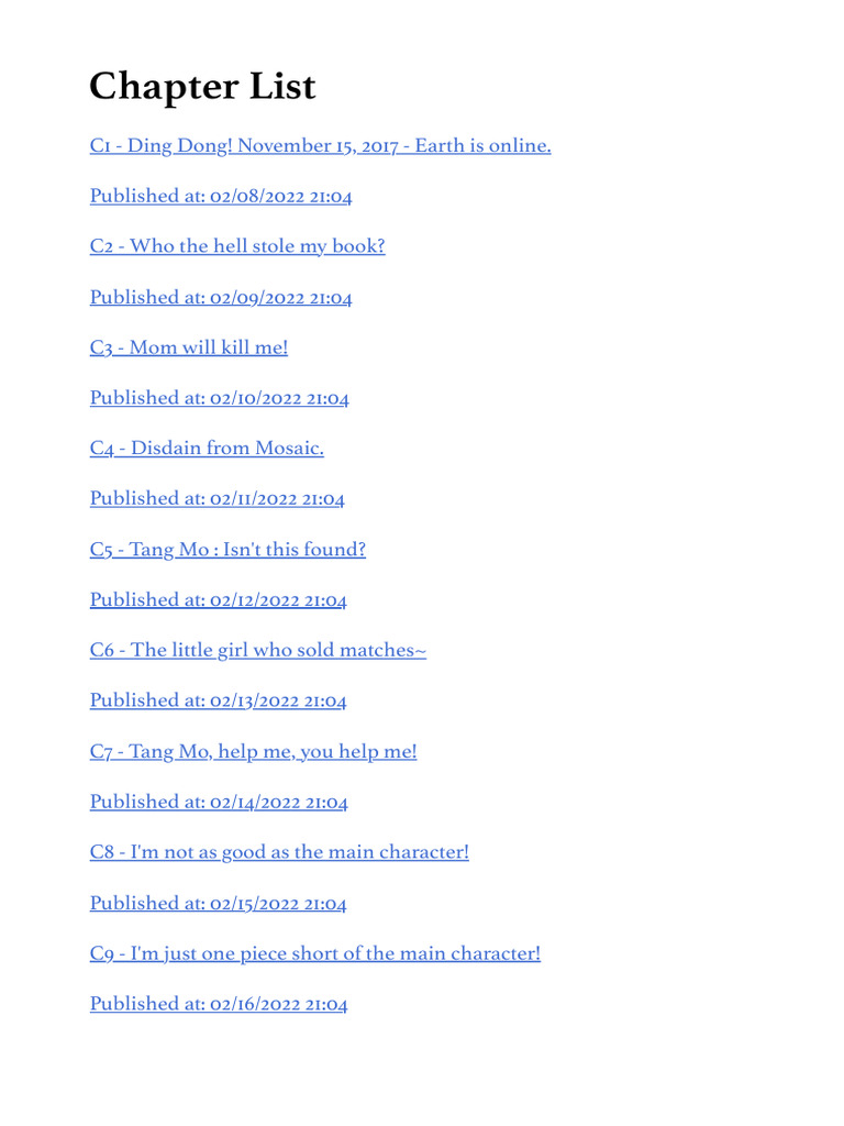 The Earth Is Online: Chapter List | PDF
