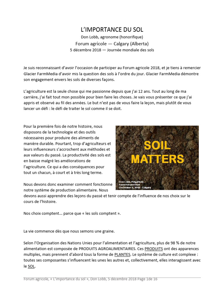 Importance du sol en agriculture durable | PDF | Sol (pédologie ...