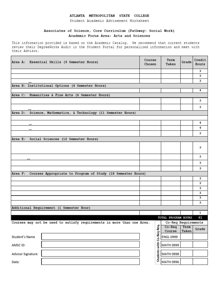 Academic Advisement for Social Work Degree | PDF | Mathematics | Science