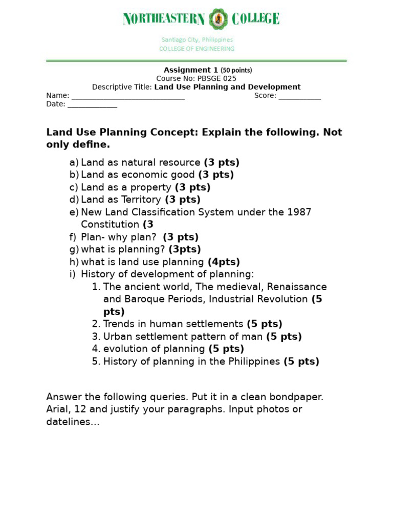 Land Use Planning Assignment Guide | PDF