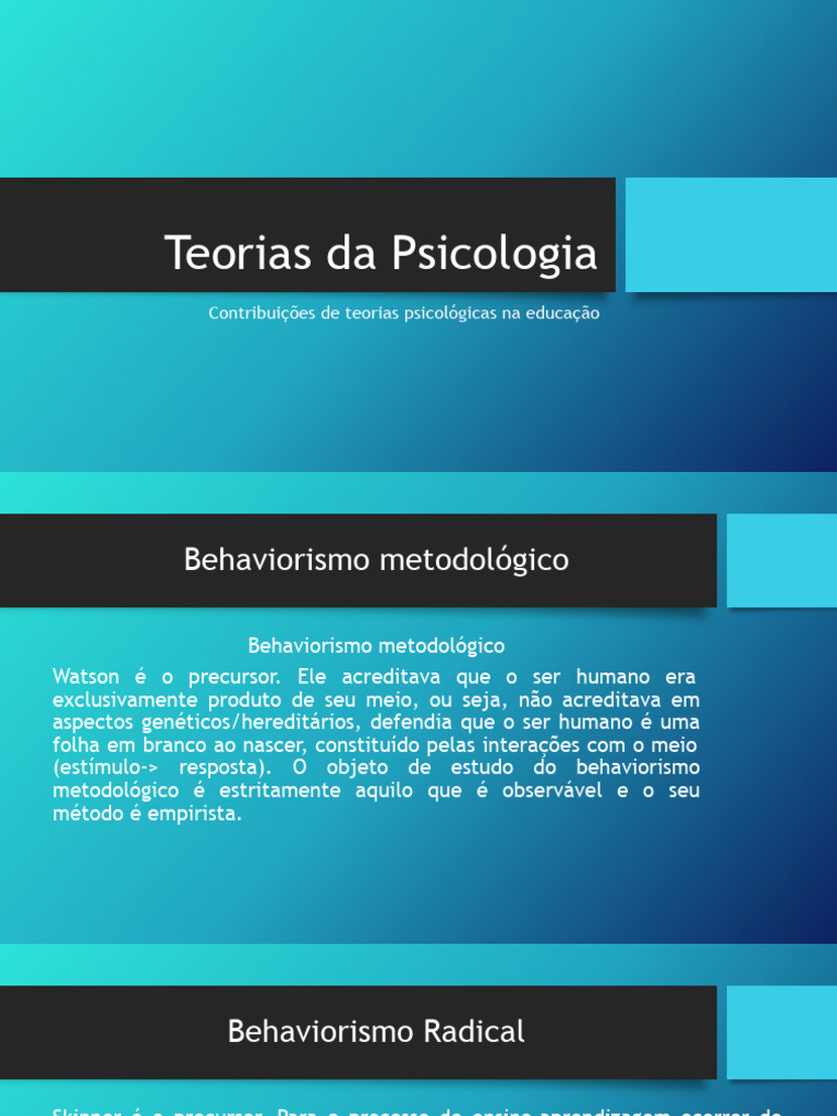 Teorias Psicológicas na Educação | PDF | Aprendizado | Behaviorismo