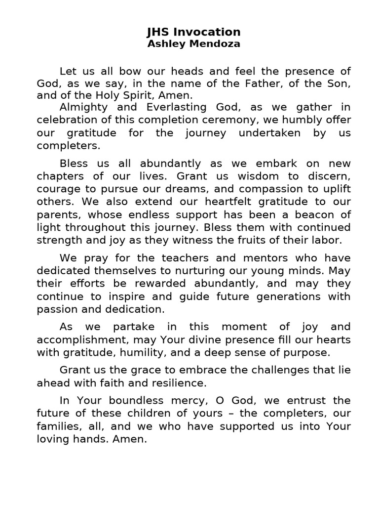 JHS Completion Ceremony Invocation | PDF