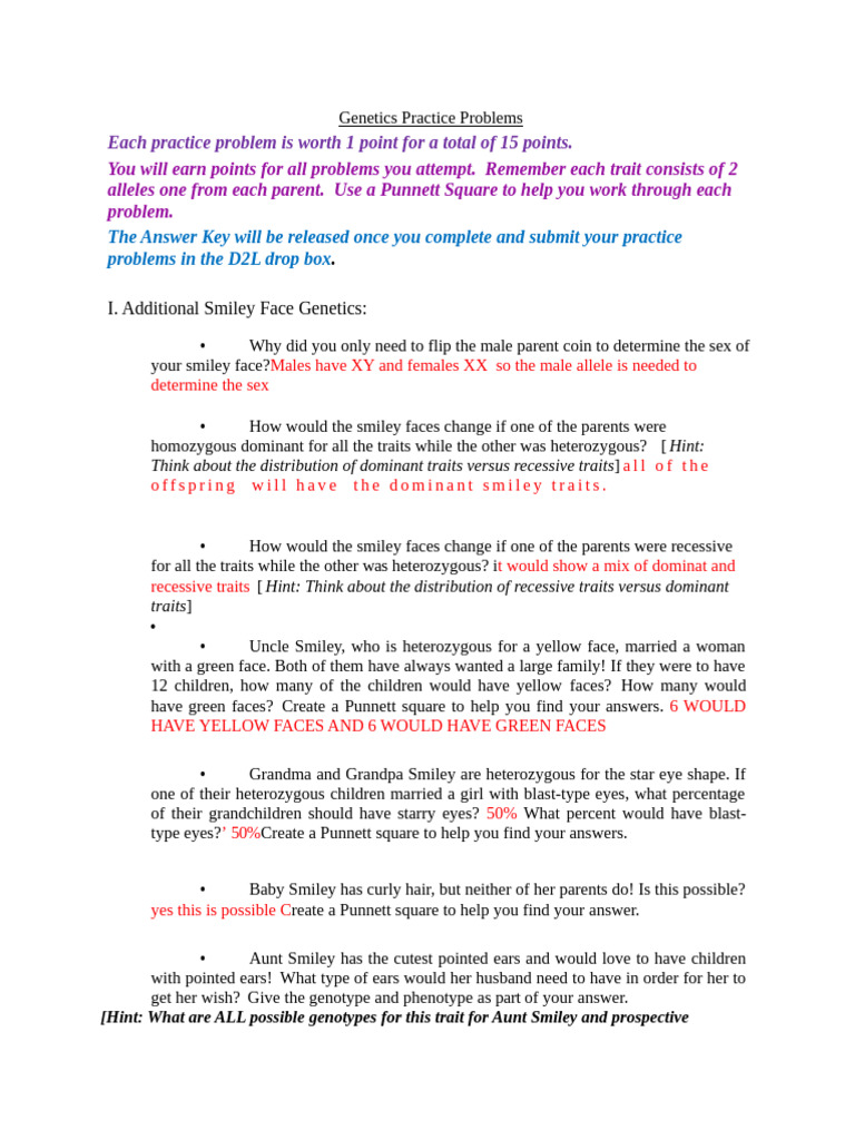 Genetics Practice Problems The One | PDF | Dominance (Genetics) | Zygosity
