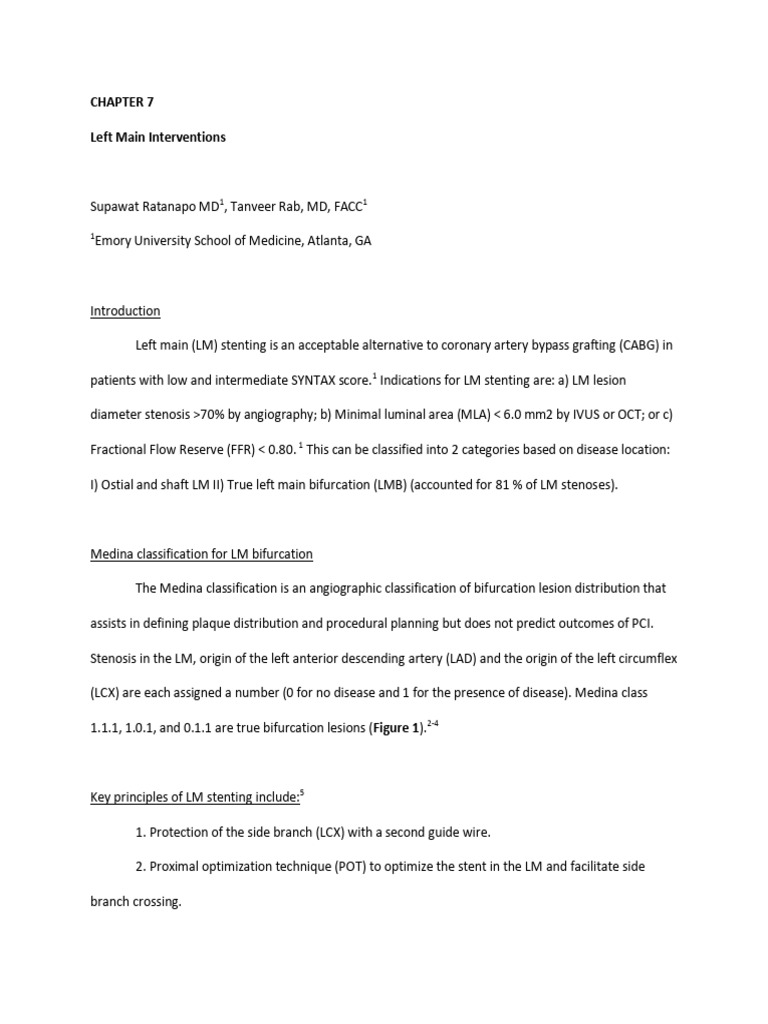 Chapter 7 Left Main Interventions 1 | PDF | Stent | Coronary Artery ...