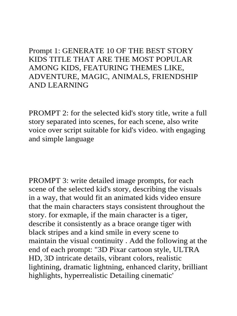 Engaging Kids' Story and Animation Prompts | PDF
