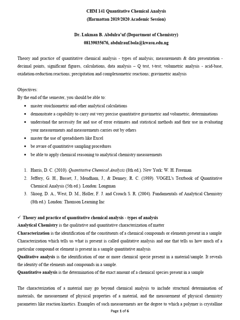 Quantitative Chemical Analysis Overview | PDF | Spectrophotometry ...