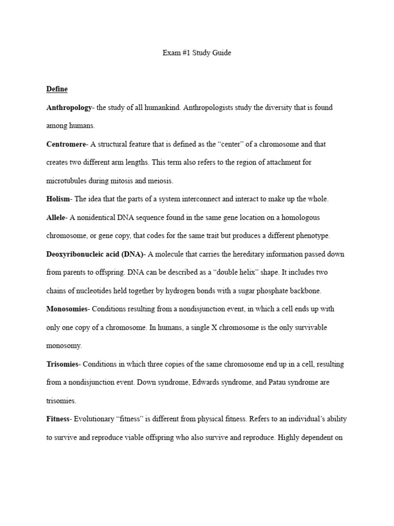 Exam #1 Study Guide - Intro To Bio Anthro | PDF