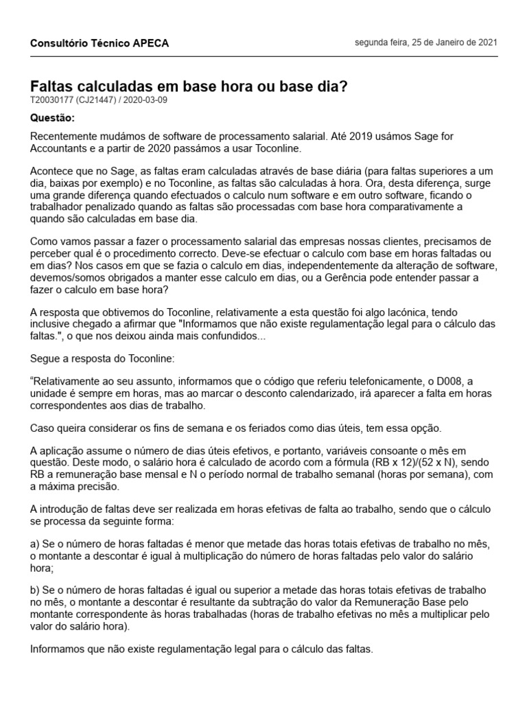 Cálculo de Faltas: Horas ou Dias? | PDF | Cálculo | Salário