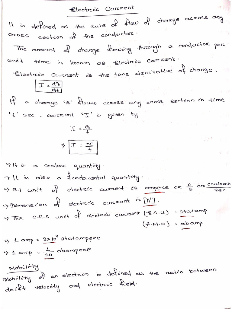 Current Electricity Chapter Short Notes | PDF