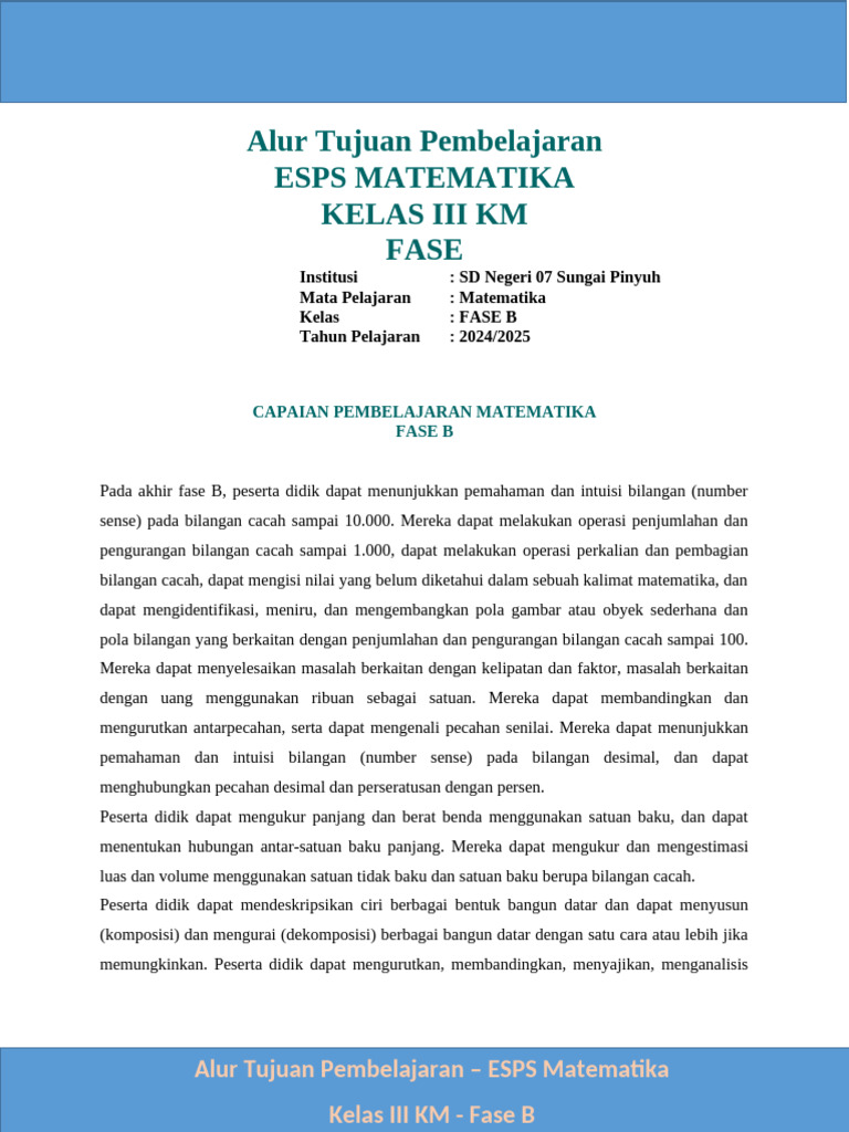 Capaian Pembelajaran Matematika Kelas 3 | PDF