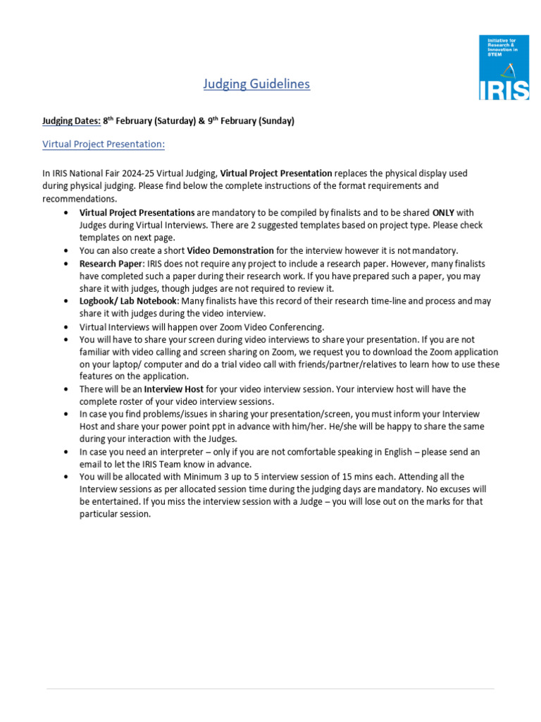 Virtual Project Presentation and Judging Guidelines - 2024-25 | PDF ...