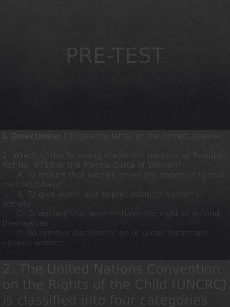 Women's Rights and Child Protection Quiz | PDF | Violence ...