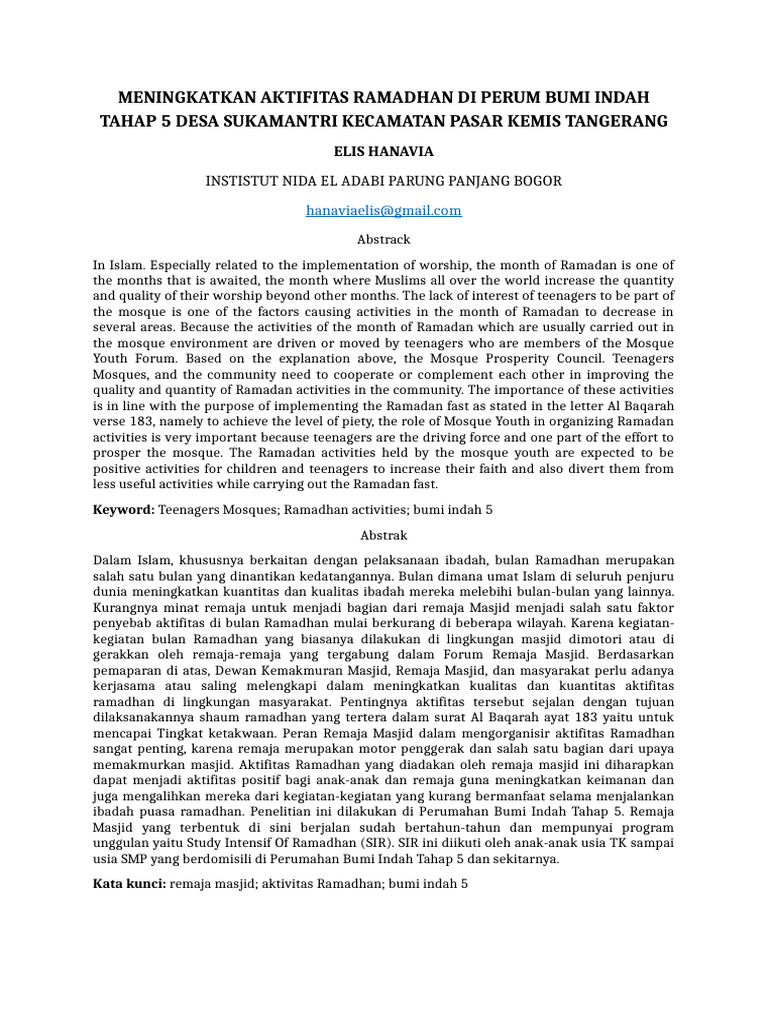 PERAN REMAJA MASJID AL HIKMAH. Jurnal | PDF