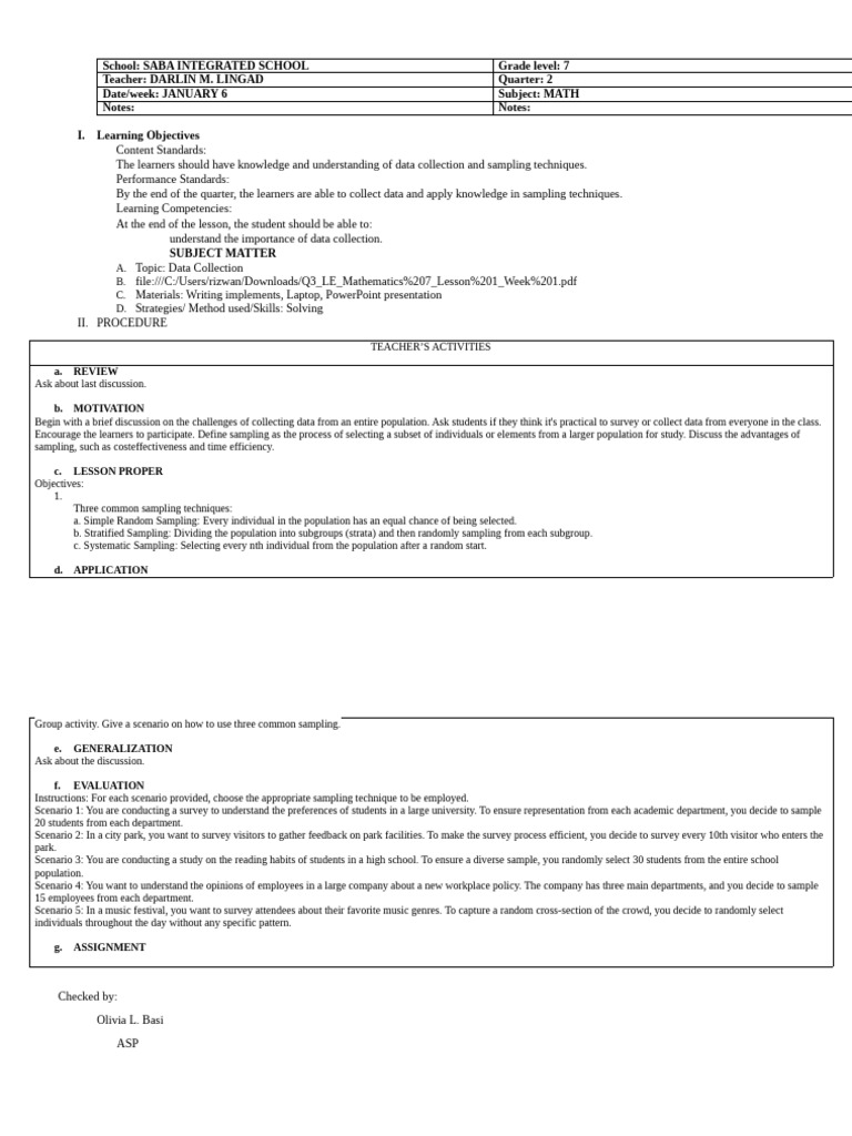 Grade 7 Math: Data Collection Techniques | PDF | Sampling (Statistics ...