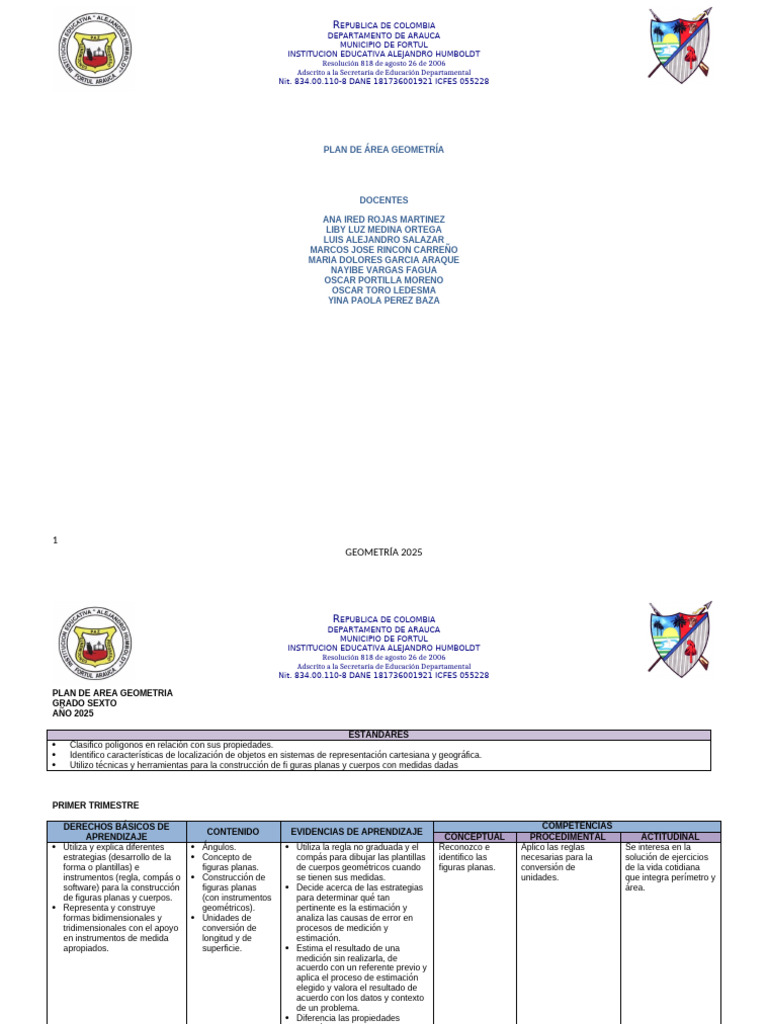 Plan de Área de Geometría 2025 | PDF | Evaluación | Geometría