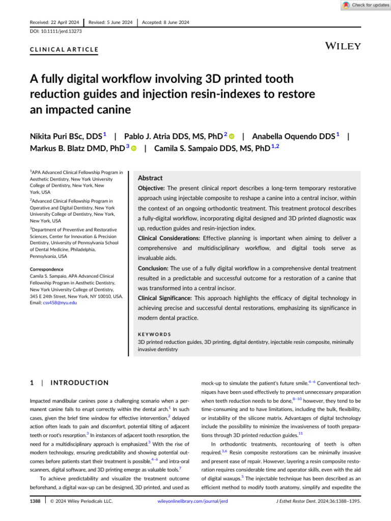 J Esthet Restor Dent - 2024 - Puri - A Fully Digital Workflow Involving ...