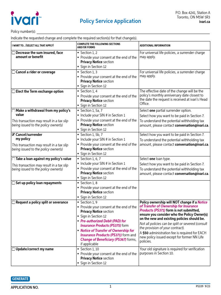 Policy Service Application Guide | PDF | Insurance | Cheque