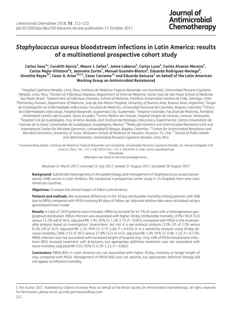 Staphylococcus Aureus Bloodstream Infections in Latin America Results ...
