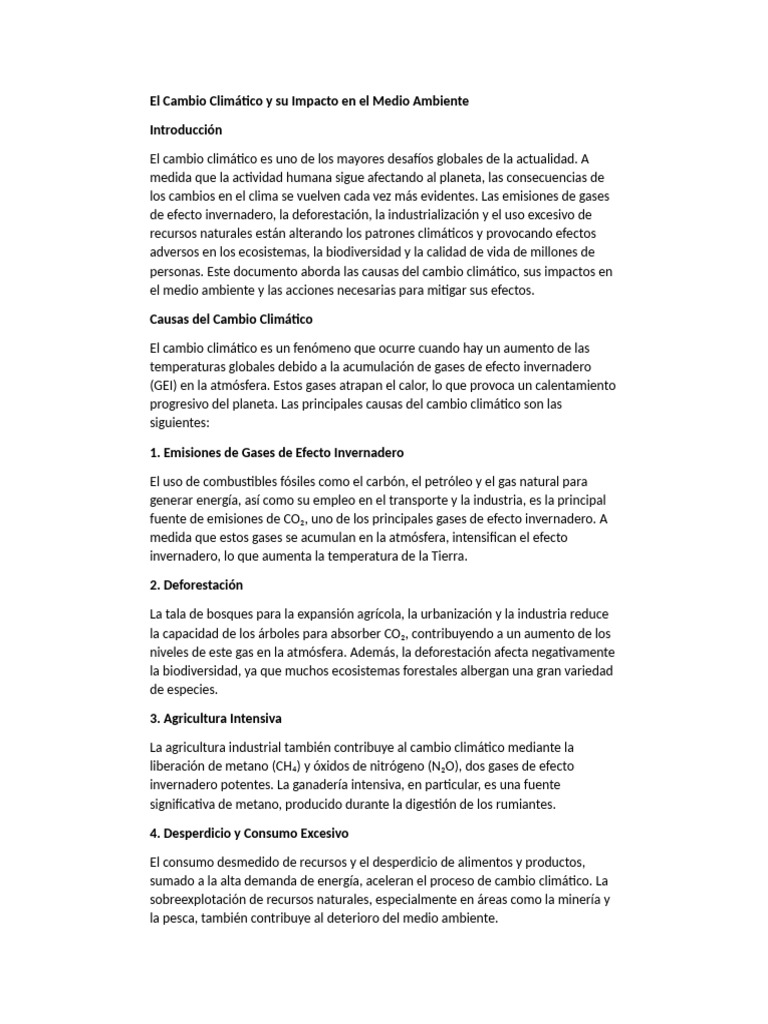 Impacto Ambiental del Cambio Climático | PDF | Gases de efecto ...