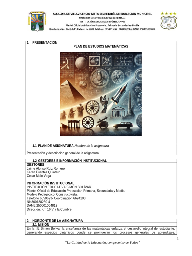 Plan de Estudios de Matemáticas 2024 | PDF | Números | Funciones ...