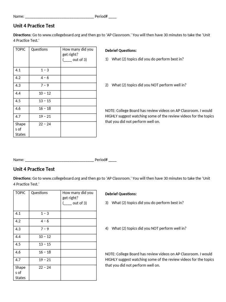 Unit 4 Practice Test Review Pdf