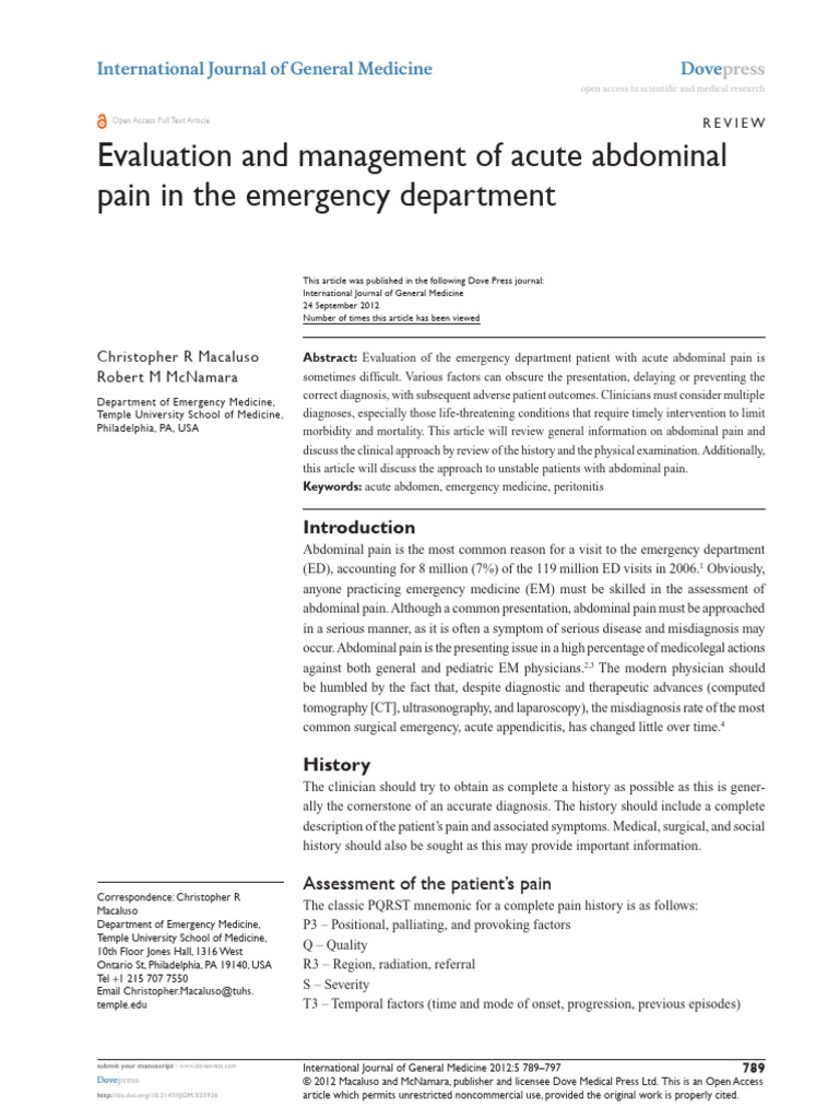 IJGM 25936 Evaluation and Management of Acute Abdominal Pain in The Eme ...