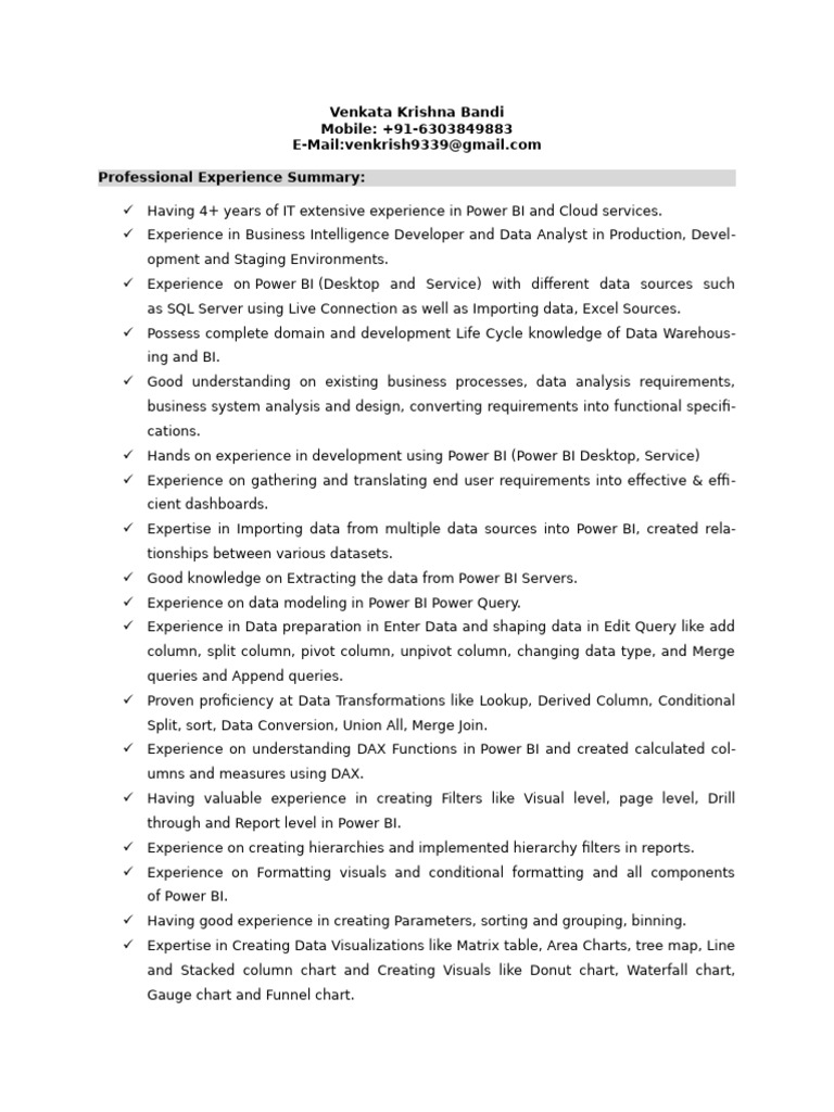 Power BI Developer Resume Summary | PDF | Information Retrieval | Data