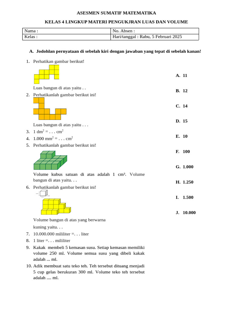 Soal Luas dan Volume Kelas 4 Matematika | PDF