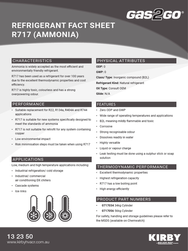 R717 Ammonia Refrigerant Overview | PDF | Thermodynamics | Chemical ...