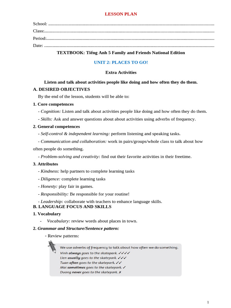 Lesson Plan: Activities and Frequency | PDF | Vocabulary | Learning