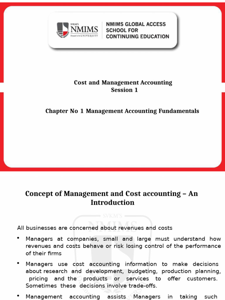 Cost and Management Accounting Session 1 Chapter No 1 Management ...
