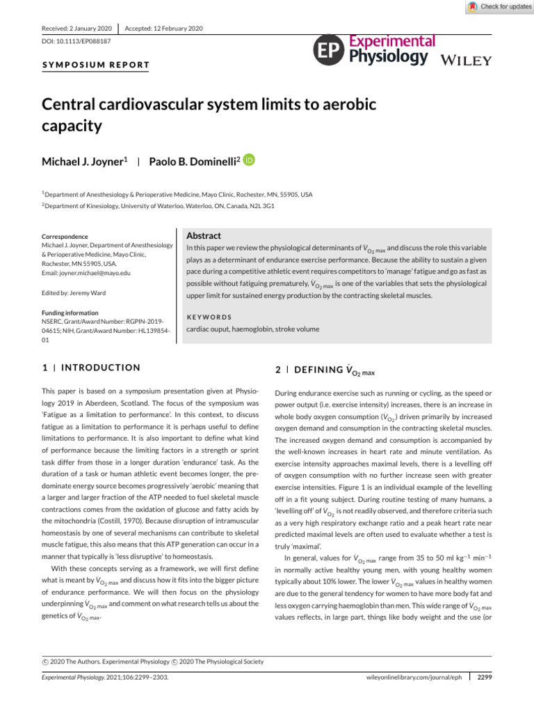 Experimental Physiology - 2020 - Joyner - Central Cardiovascular System ...