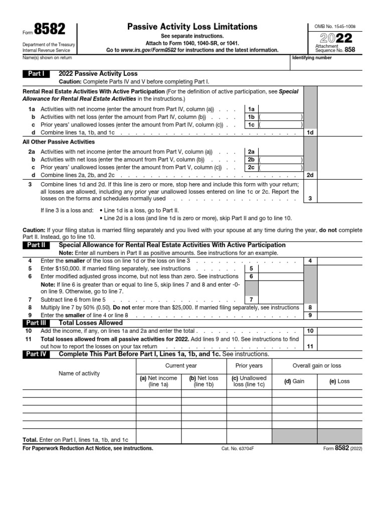 IRS Form 8582: Passive Activity Losses | PDF | Public Finance | Payments