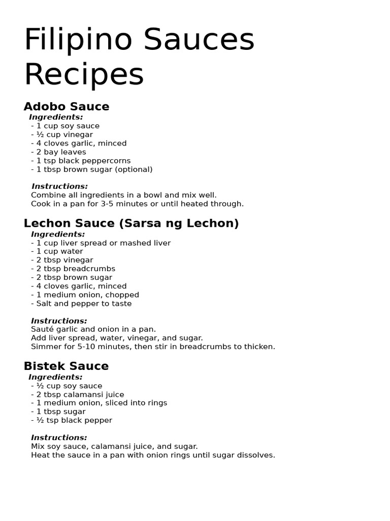 Filipino Sauces Recipes | PDF | Sauce | Food And Drink Preparation