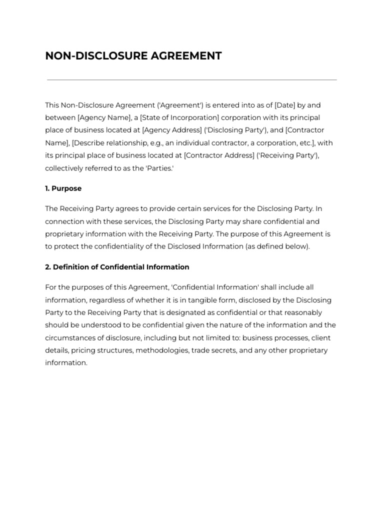 Non-Disclosure Agreement Template | PDF | Non Disclosure Agreement ...