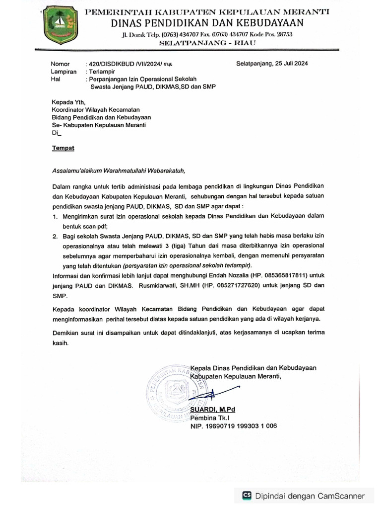 Perpanjangan Izin Operasional Sekolah Swasta Pdf