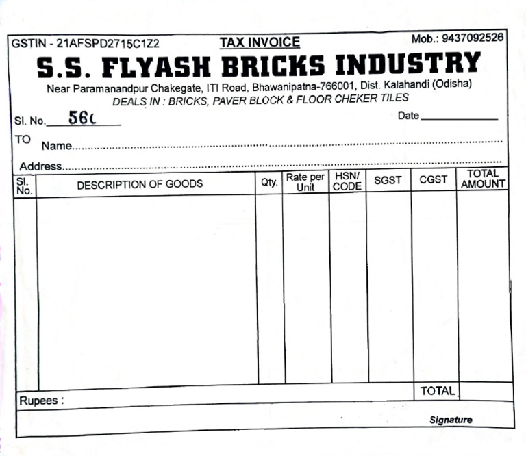 GST Invoice for Flyash Bricks Industry | PDF