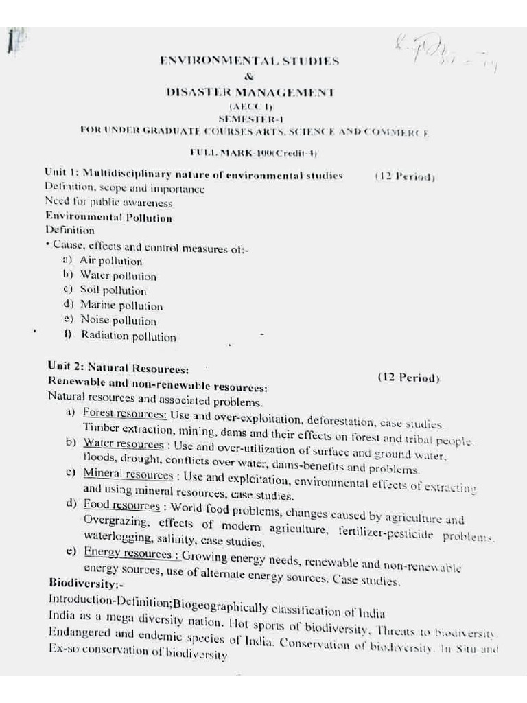 Environmental Studies Course Overview | PDF | Biodiversity | Emergency ...