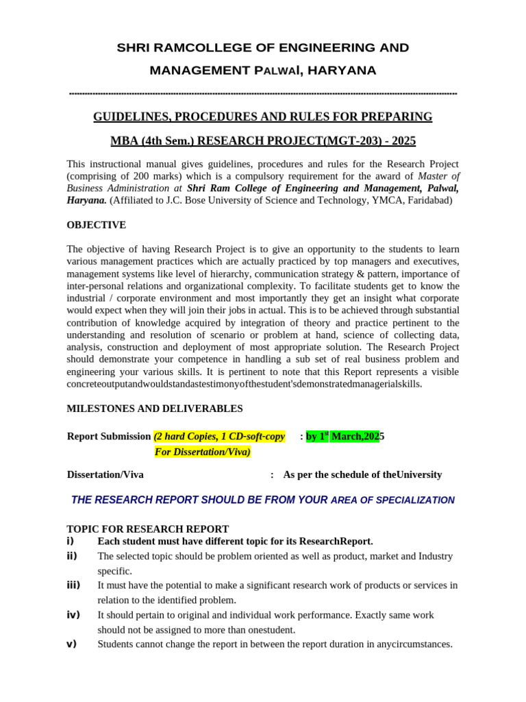 MBA Research Project Guidelines 2025 | PDF | Thesis