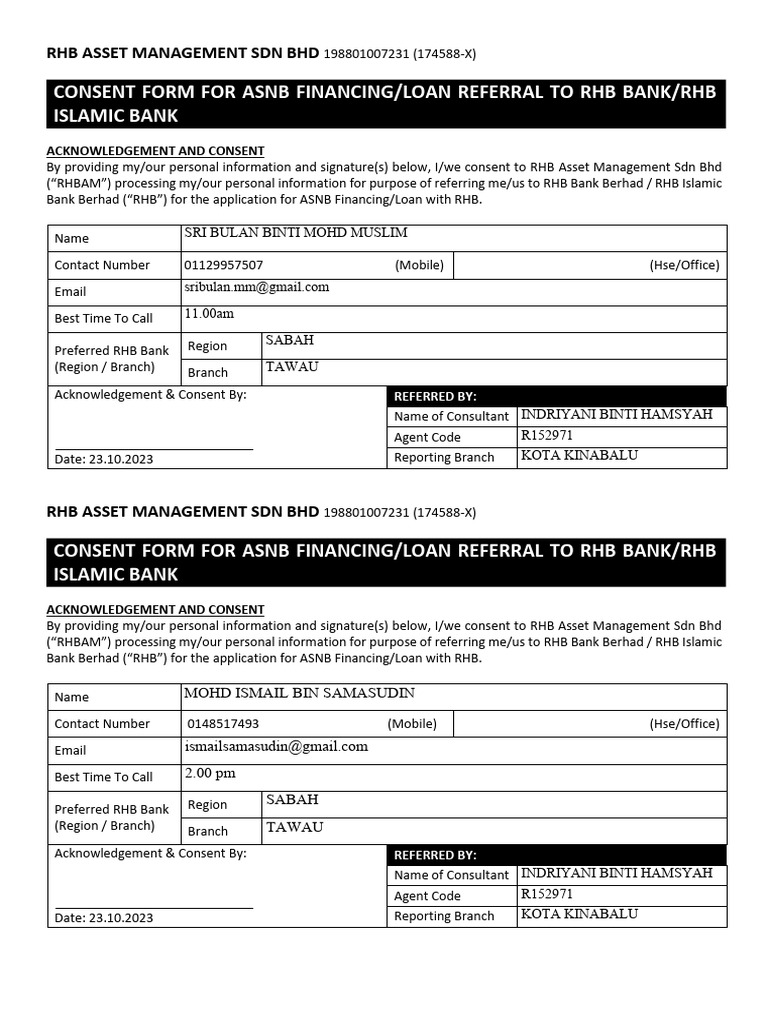 ASNB Loan Referral Consent Form | PDF