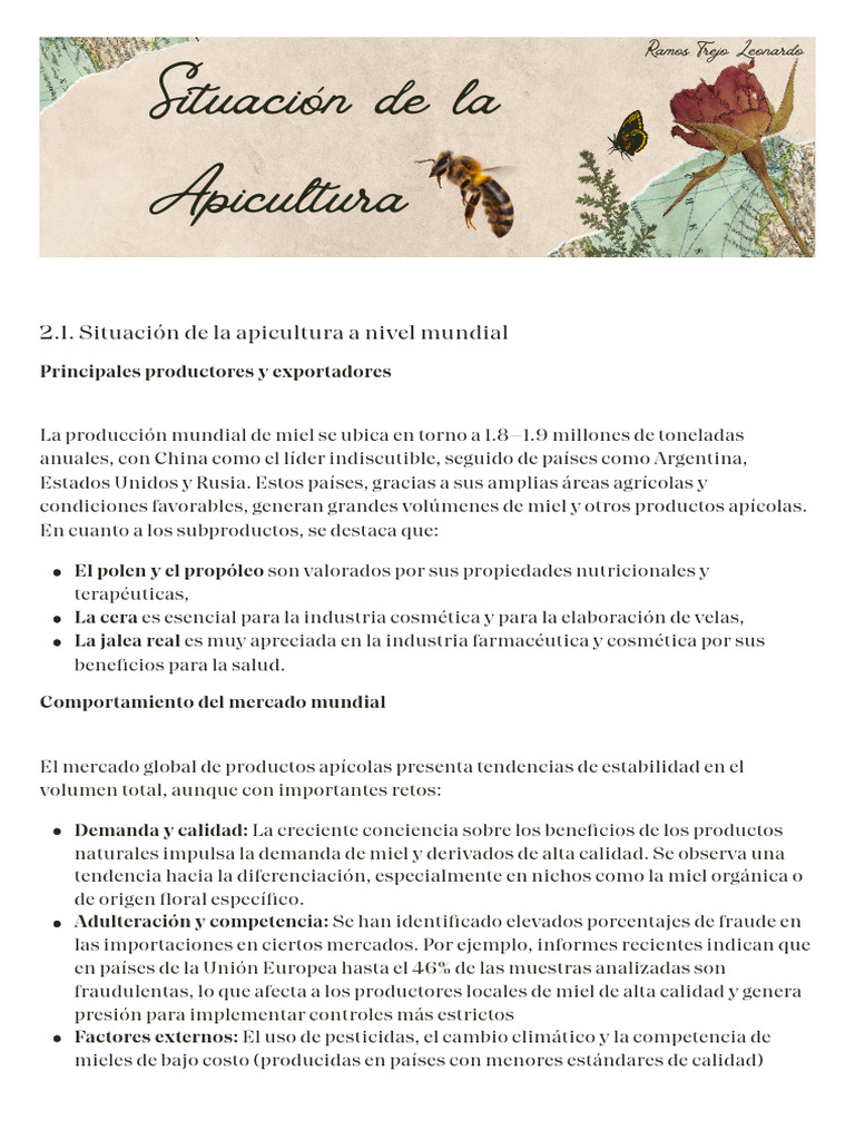Situación Actual de la Apicultura Mundial y Nacional | PDF | Apicultura ...