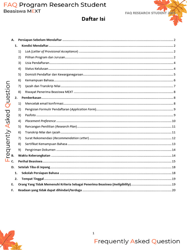 FAQ Beasiswa Research Student 2025 | PDF