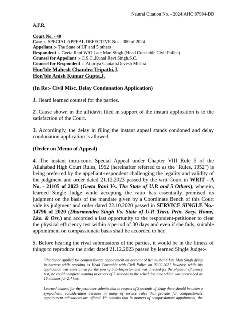 UP Special Appeal on Compassionate Appointment | PDF | Precedent ...