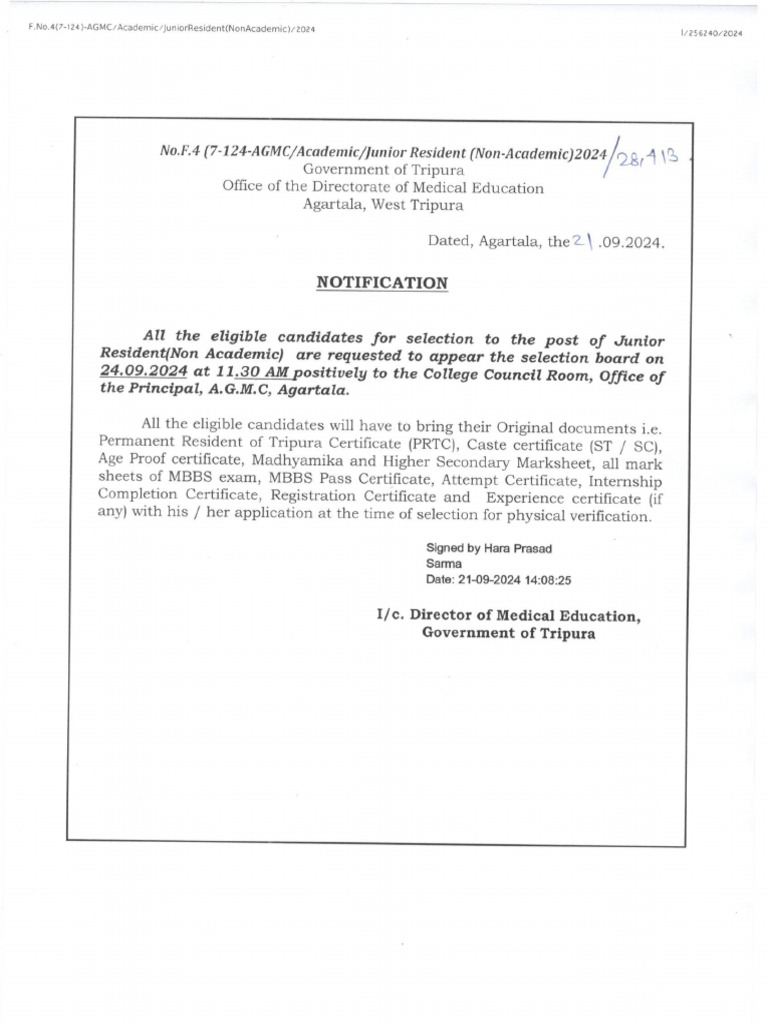 Final API Score Sheet For Selection To The Post of Junior Resident (Non ...