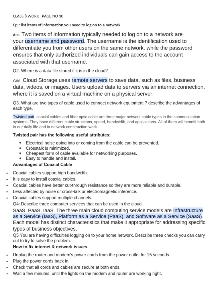 Class 8 Work Pdf Cloud Computing Computer Network