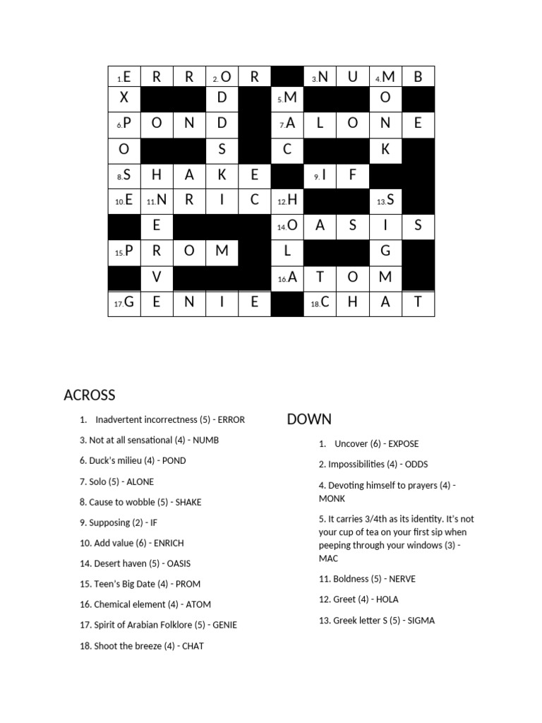 Crossword Puzzle with Answers | PDF