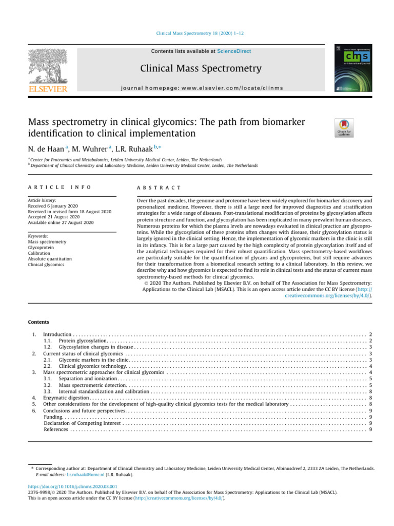 Mass Spectrometry in Clinical Glycomics | PDF | Electrospray Ionization ...