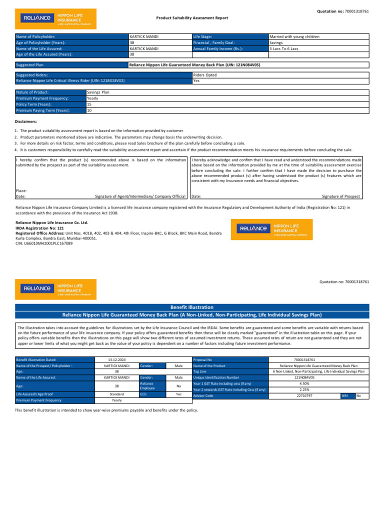 70001318761 | PDF | Insurance | Life Insurance