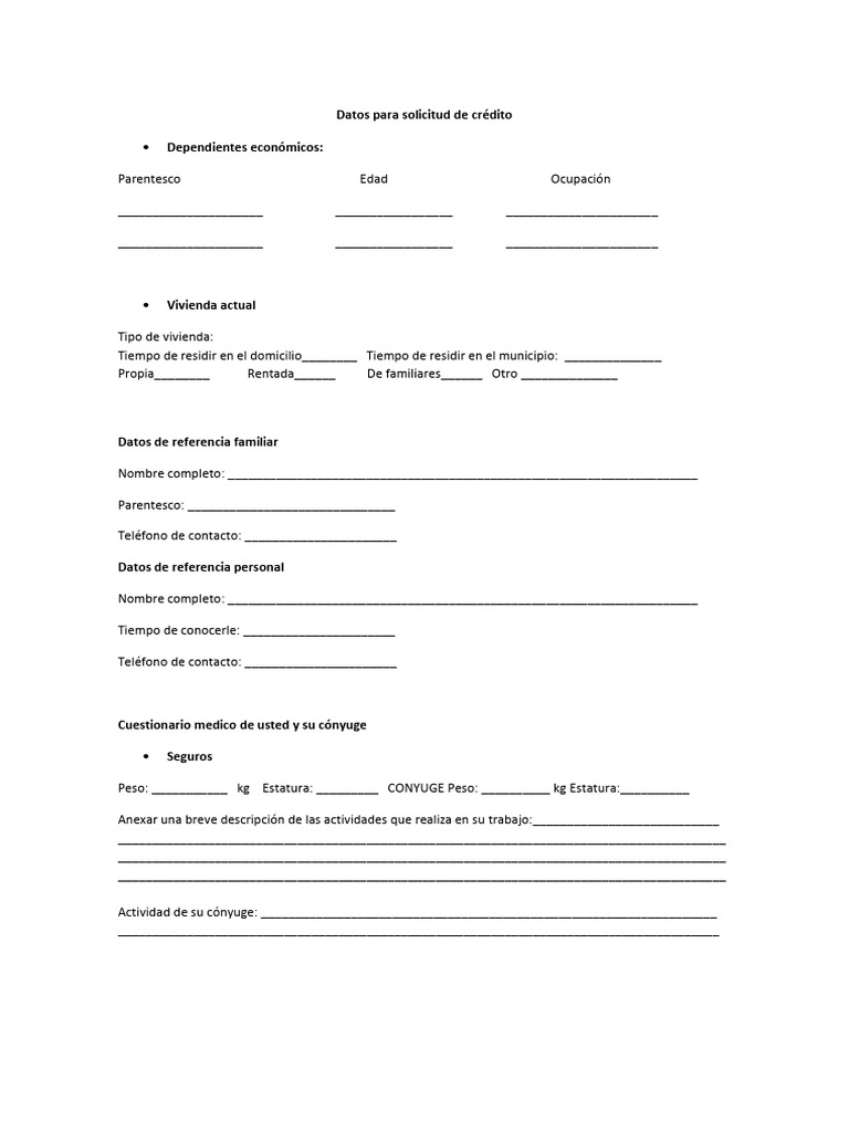 DATOS PARA REQUISITAR SOLICITUD DE CREDITO (1) | PDF